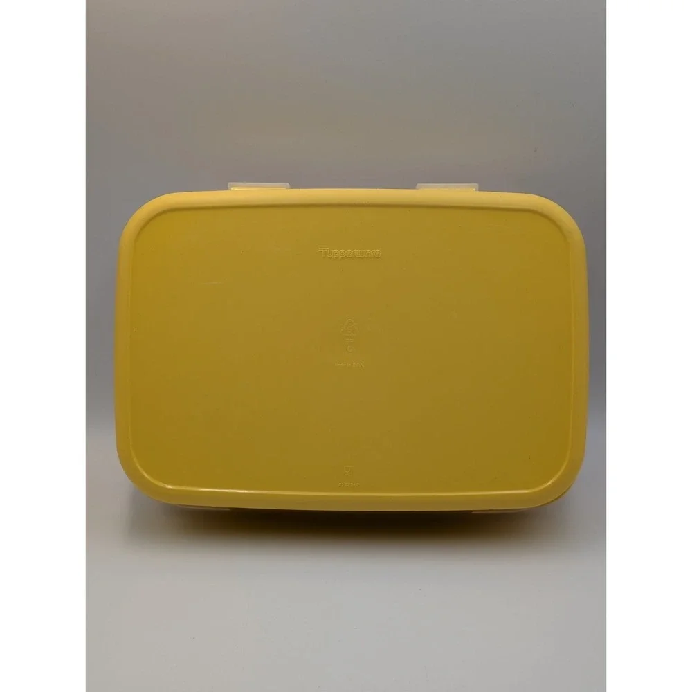 Tupperware 2242D-4 Clear Hinged Lid Yellow Box Container  11x7x4 Storz-a-lot